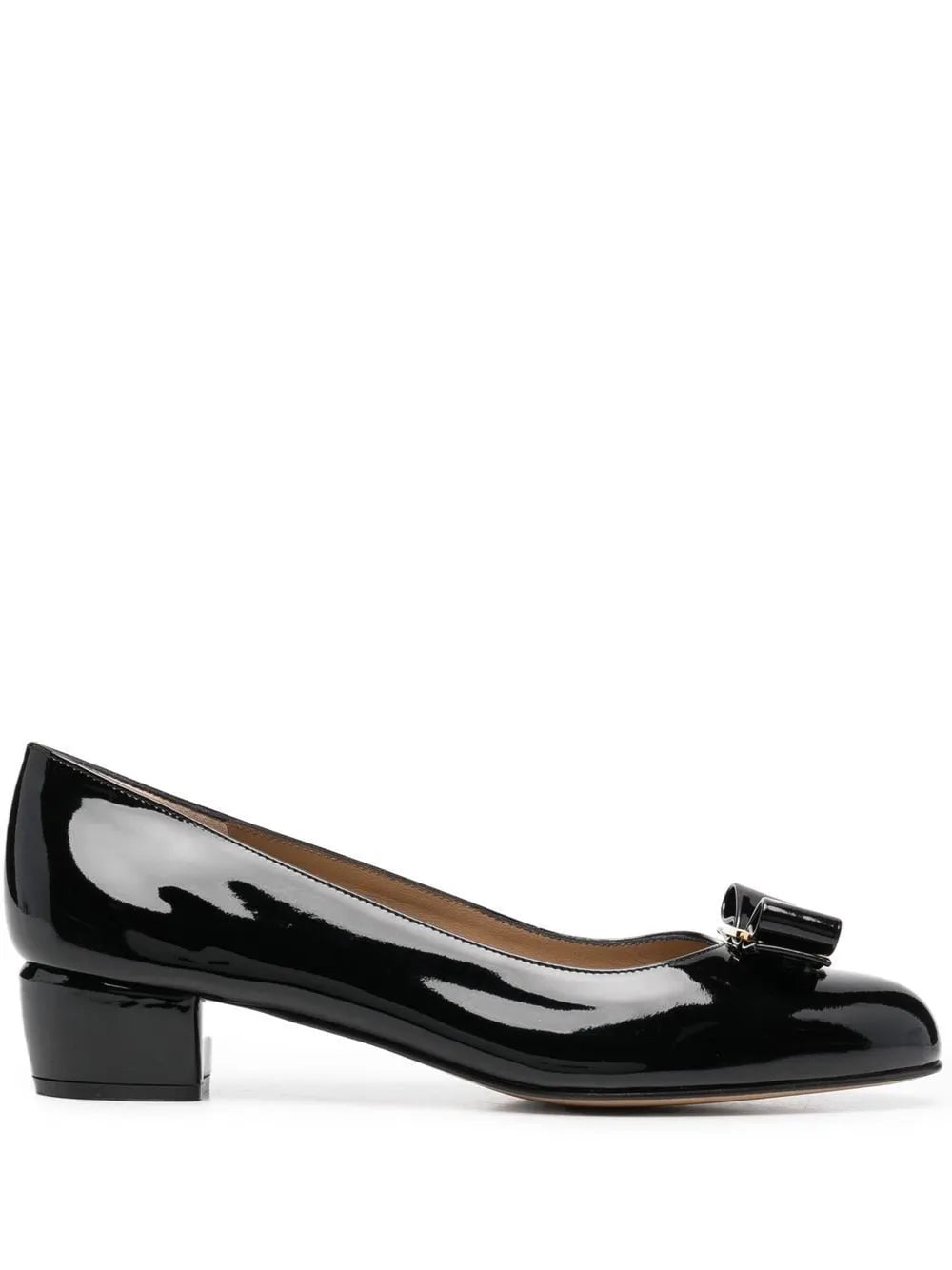 Ferragamo Bow-Embellished Patent Pump — Black