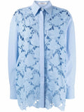 Valentino Floral-Lace Shirt — Blue