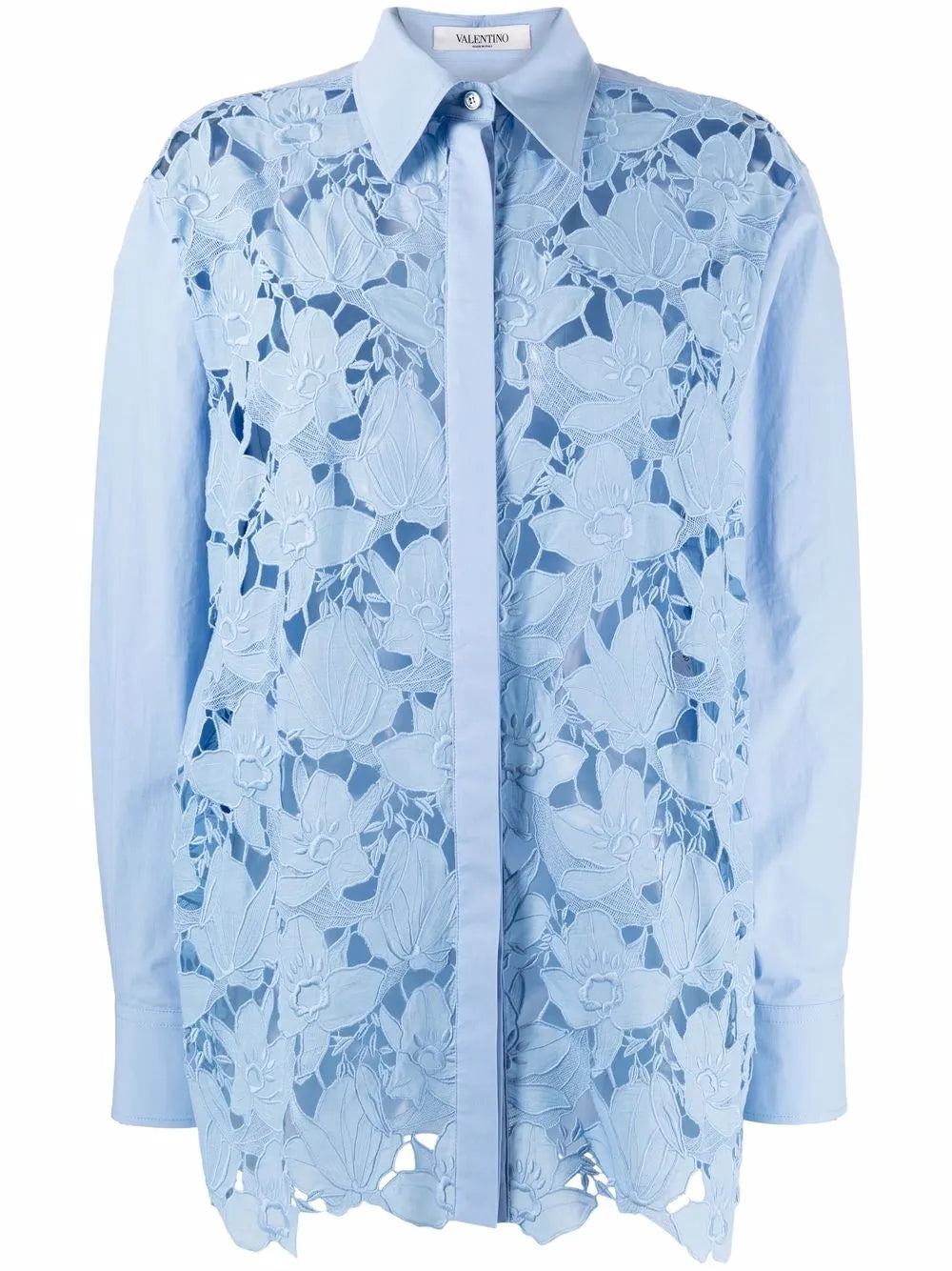 Valentino Floral-Lace Shirt — Blue