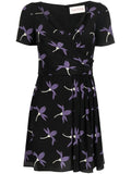 Valentino Floral-Print Pleated Dress — Black