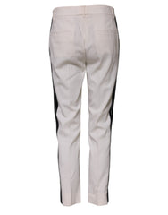 Women's Mid-Waist Tapered Wool Trousers White Virgin Elastane