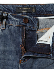 Women's Blue Cotton Tattered Mid Waist Denim Jeans Clothing