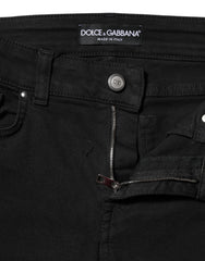 Women's Black Cotton Logo Skinny Midwaist Denim Jeans Elastane Clothing