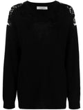 Valentino Lace-Panelled Virgin Wool-Cashmere Sweater — Black