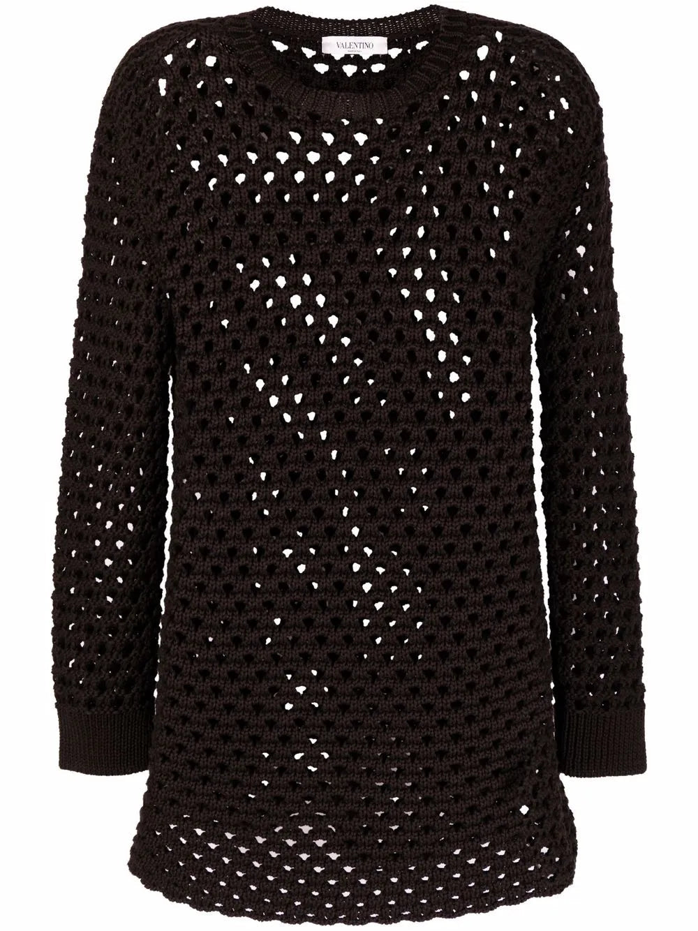 Valentino Open-Knit Cotton Sweater — Black