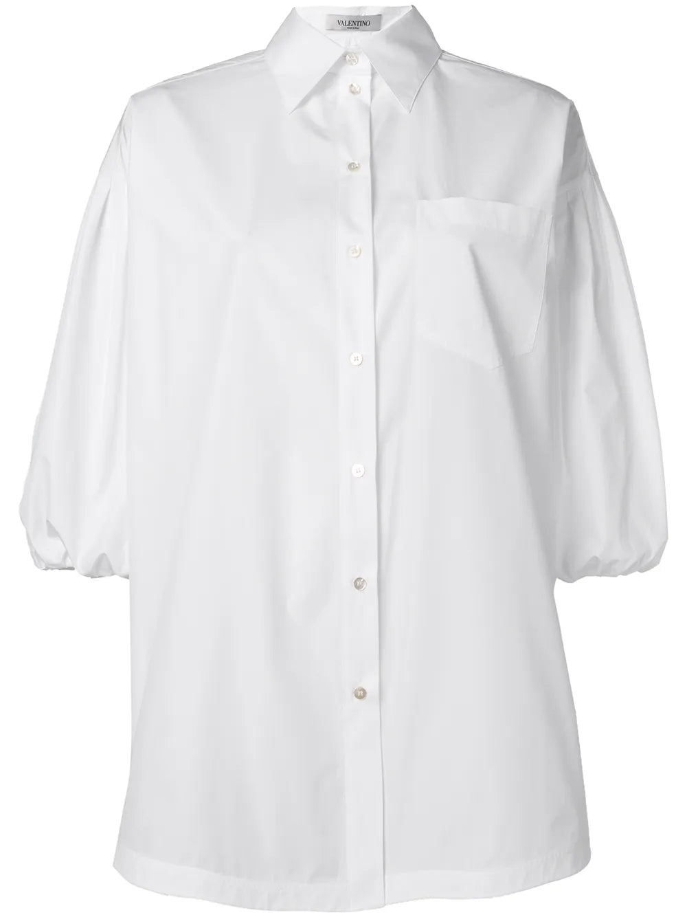 Valentino Puff-Sleeve Poplin Shirt — White