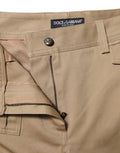 Women's Beige Mid Waist Cargo Tapered Pants Cotton Elastane