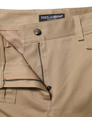Women's Beige Mid Waist Cargo Tapered Pants Cotton Elastane