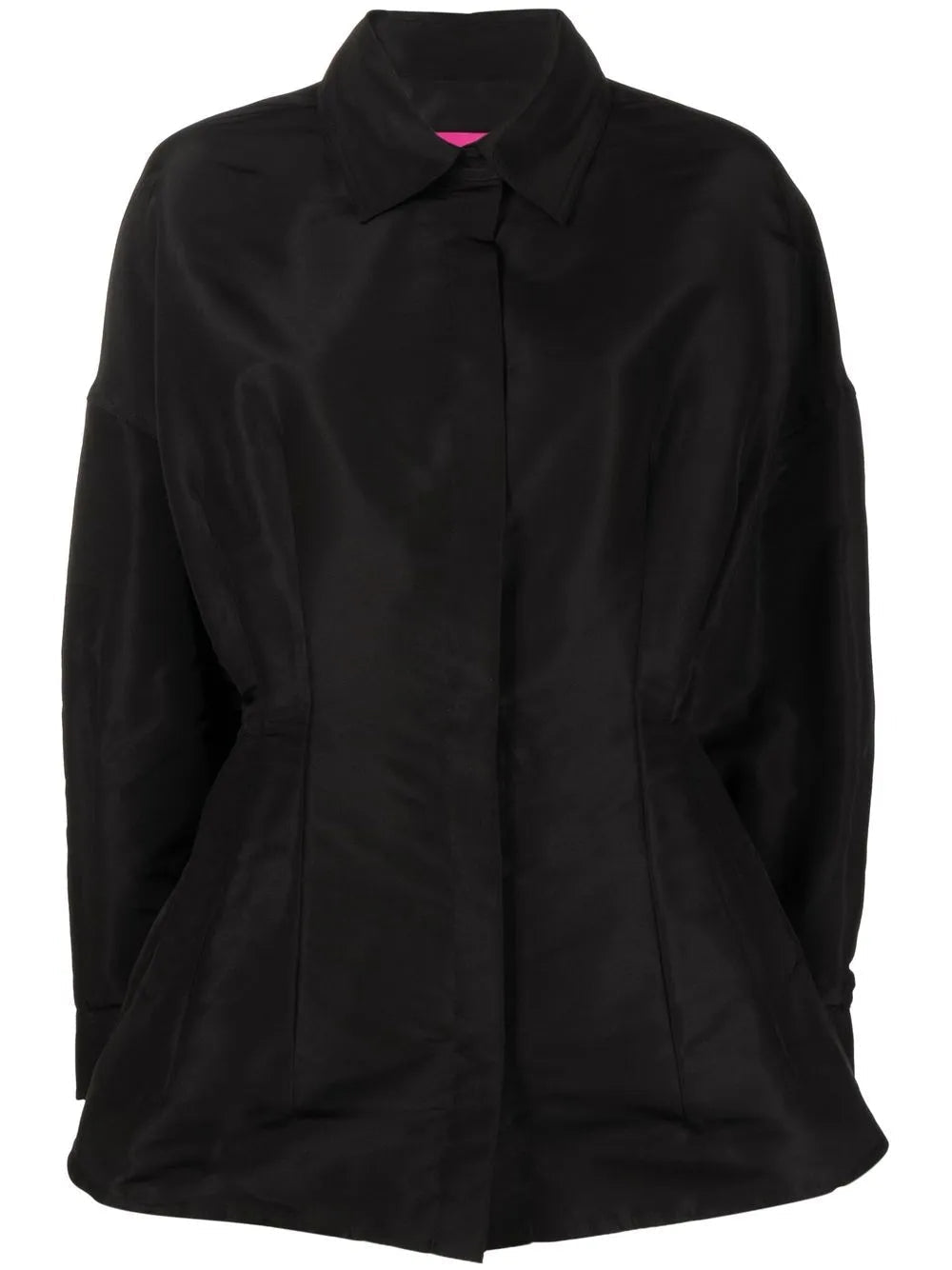Valentino Gathered-Detail Faille Shirt Jacket — Black