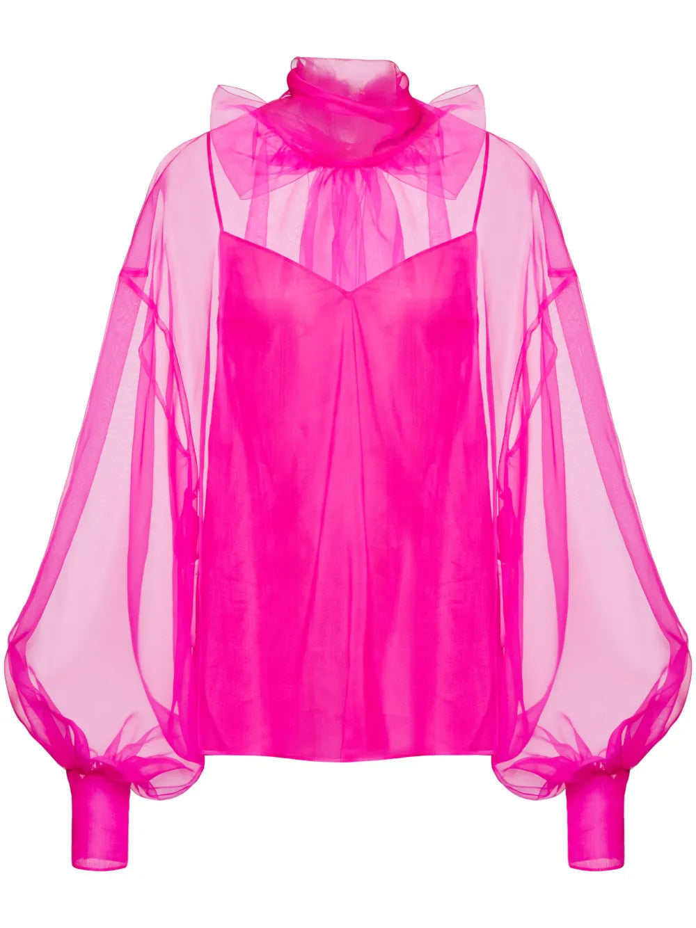 Valentino Bow-Detail Organza Silk Blouse — Pink
