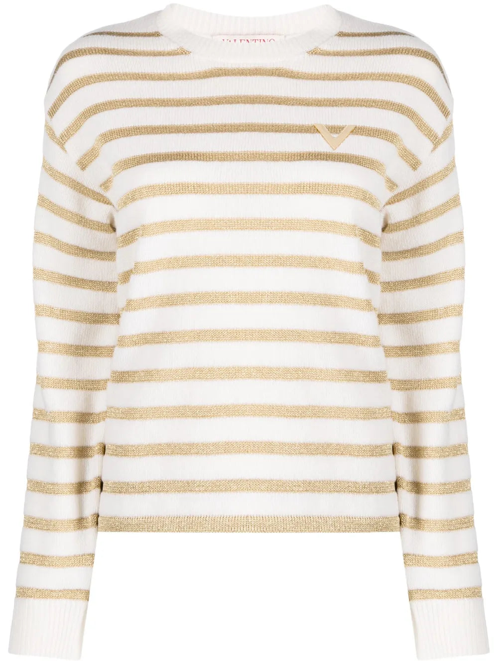 Valentino Metallic-Striped Virgin Wool Sweater — White