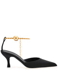 Ferragamo Cable-Link Chain Satin-Finish Pump — Black