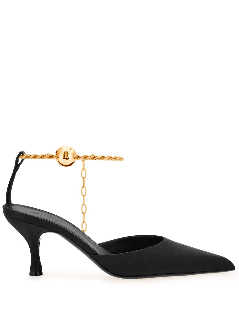 Ferragamo Cable-Link Chain Satin-Finish Pump — Black