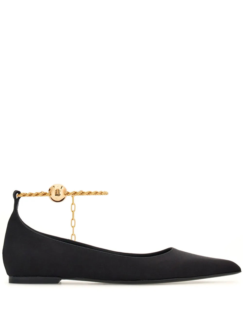 Ferragamo Cable-Link Chain Leather Ballet Flat — Black
