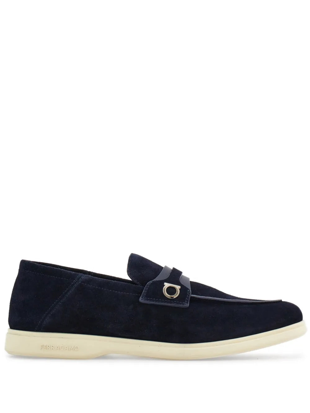 Ferragamo Gancini-Detailed Suede Loafer — Navy