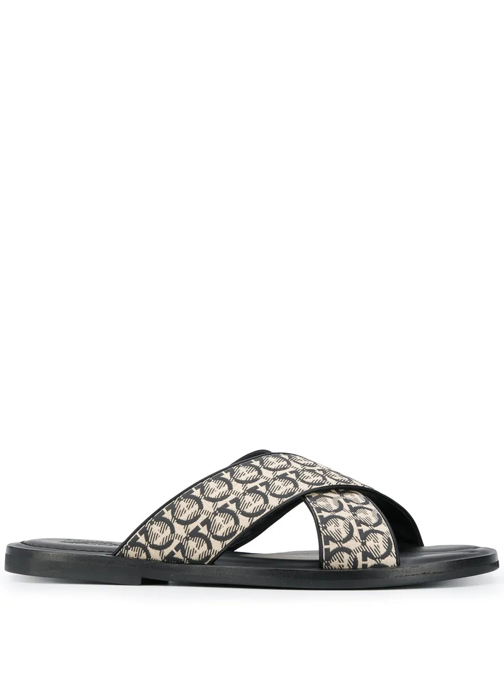 Ferragamo Gancini Logo-Printed Sandals — Black