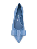 Ferragamo Leather Pointed-Toe Flat — Blue
