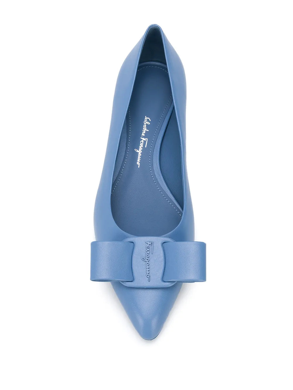 Ferragamo Leather Pointed-Toe Flat — Blue