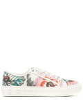 Ferragamo Papavero-Print Leather Sneaker — White