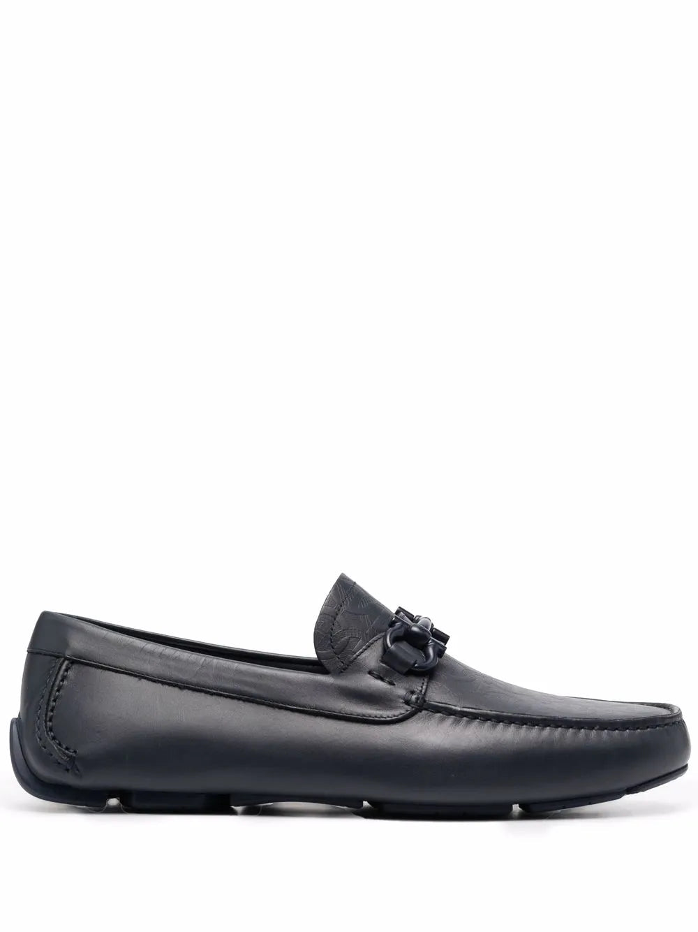 Ferragamo Embossed-Logo Leather Loafer — Navy