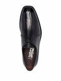 Ferragamo Almond-Toe Lace-Up Leather Derby Flat — Black