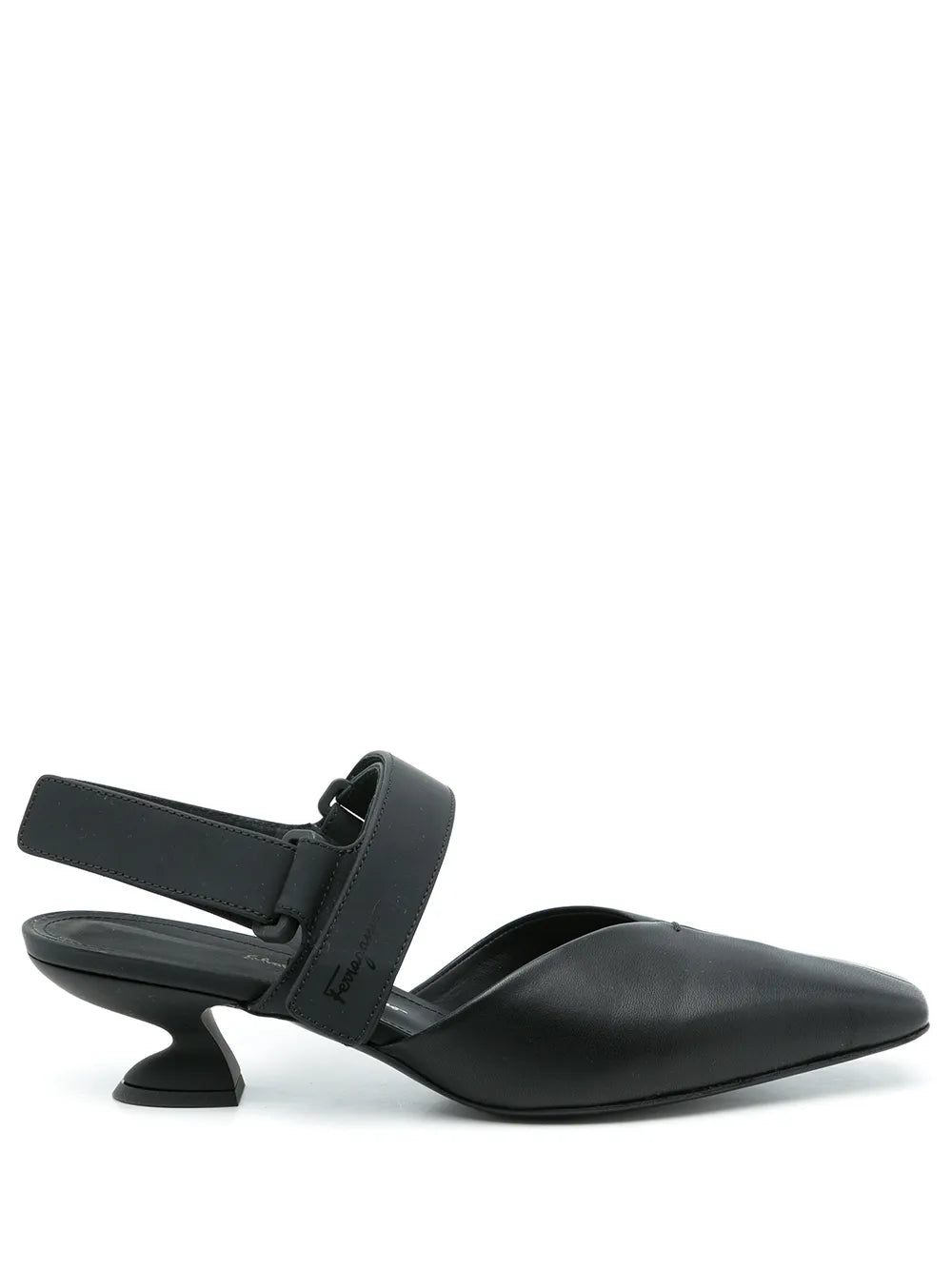 Ferragamo Square-Toe Slingback Pump — Black