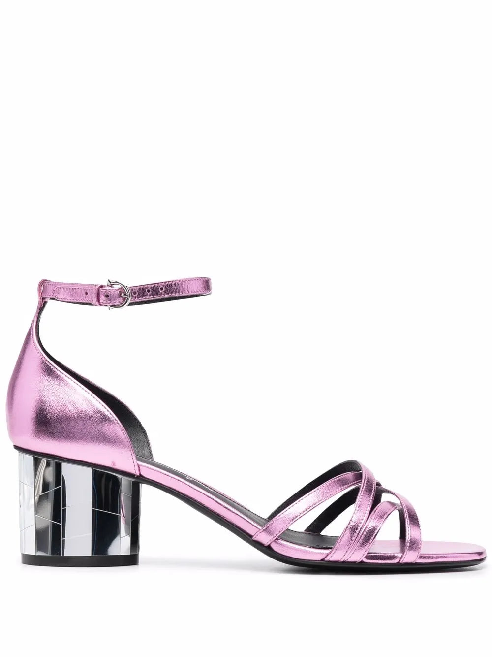 Ferragamo Mirrored Block Heel Heel Sandal — Pink