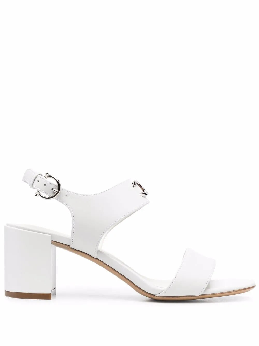 Ferragamo Gancini Logo-Plaque Block Heel Sandal — White