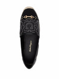 Ferragamo Gancini Logo-Embroidered Flat — Black