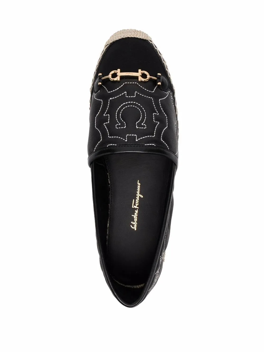 Ferragamo Gancini Logo-Embroidered Flat — Black