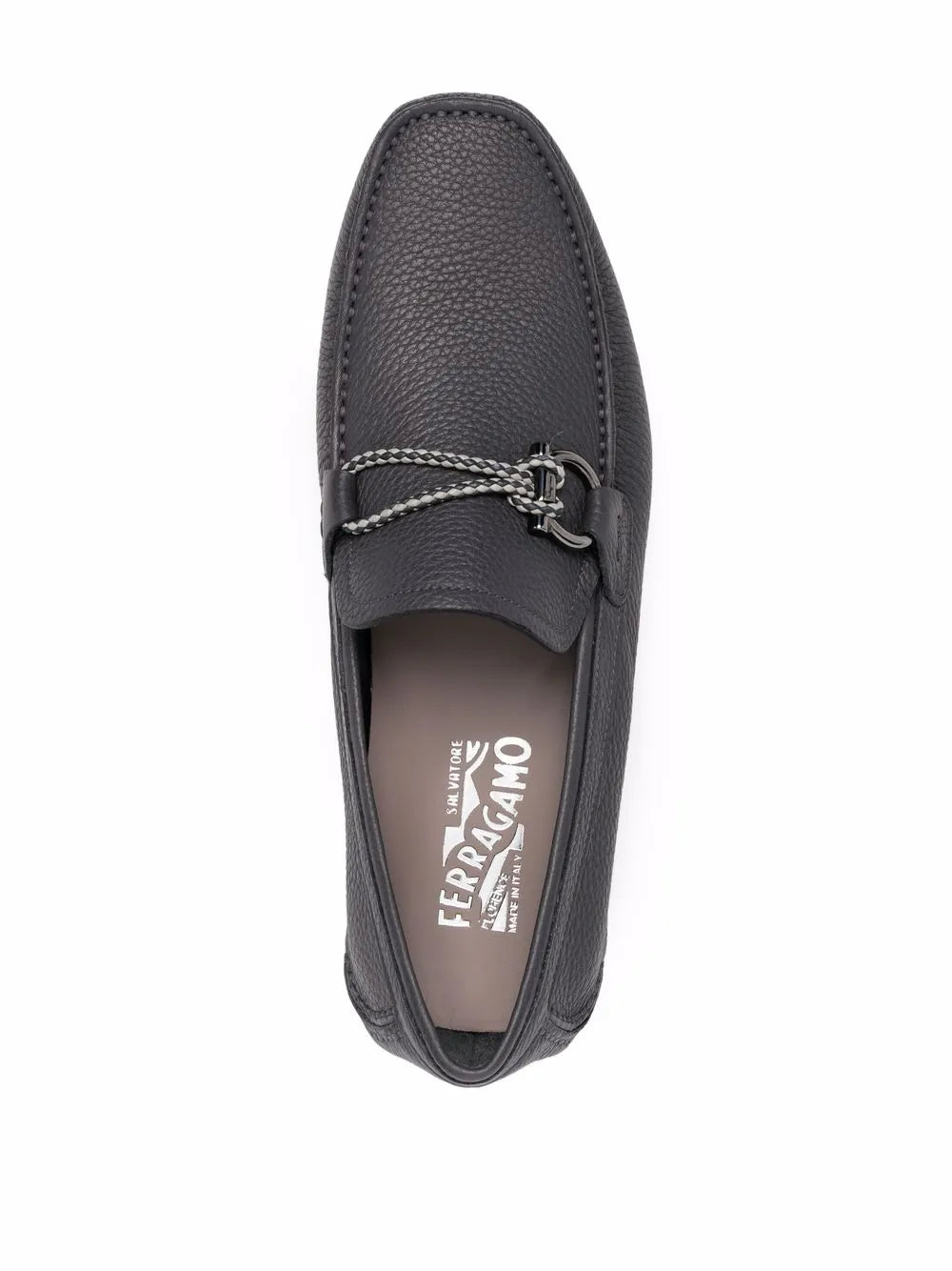 Ferragamo Pebbled Leather with Gancini Buckle Loafer — Gray