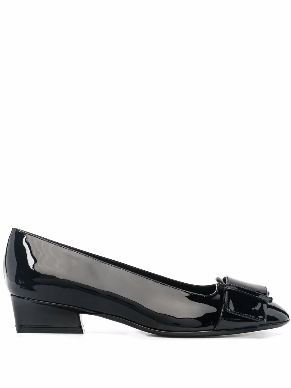 Ferragamo Buckle-Detail Patent Leather Flat — Black