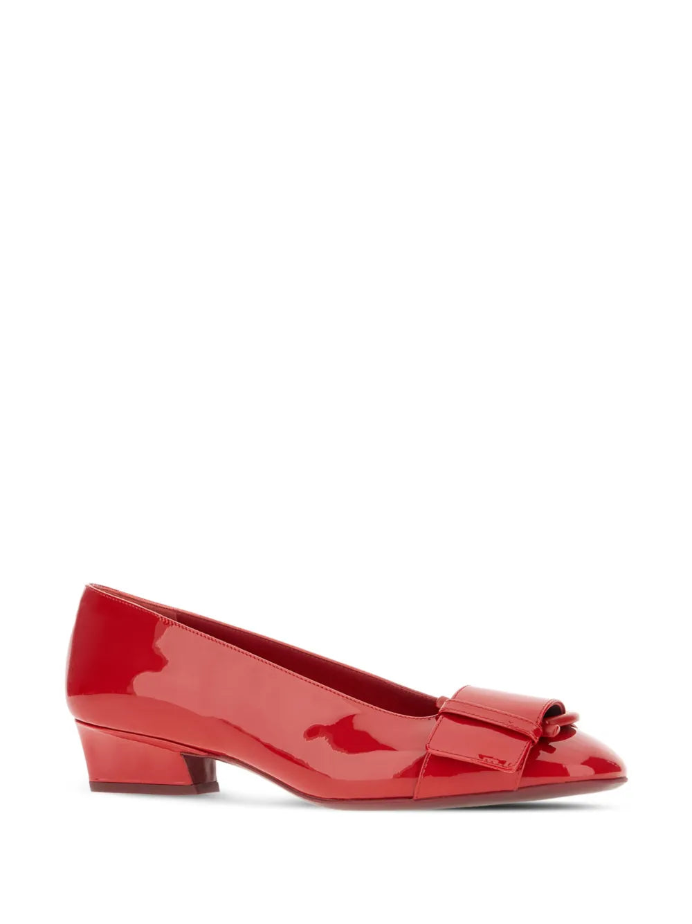 Ferragamo Patent Leather Low Block Heel Heel — Red