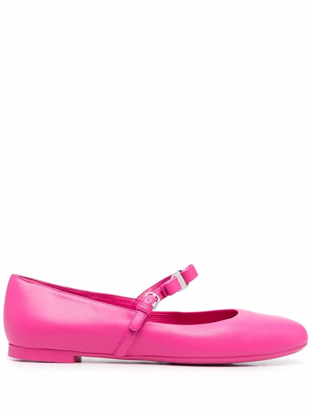 Ferragamo Bow-Detail Leather Ballerina Flat — Pink