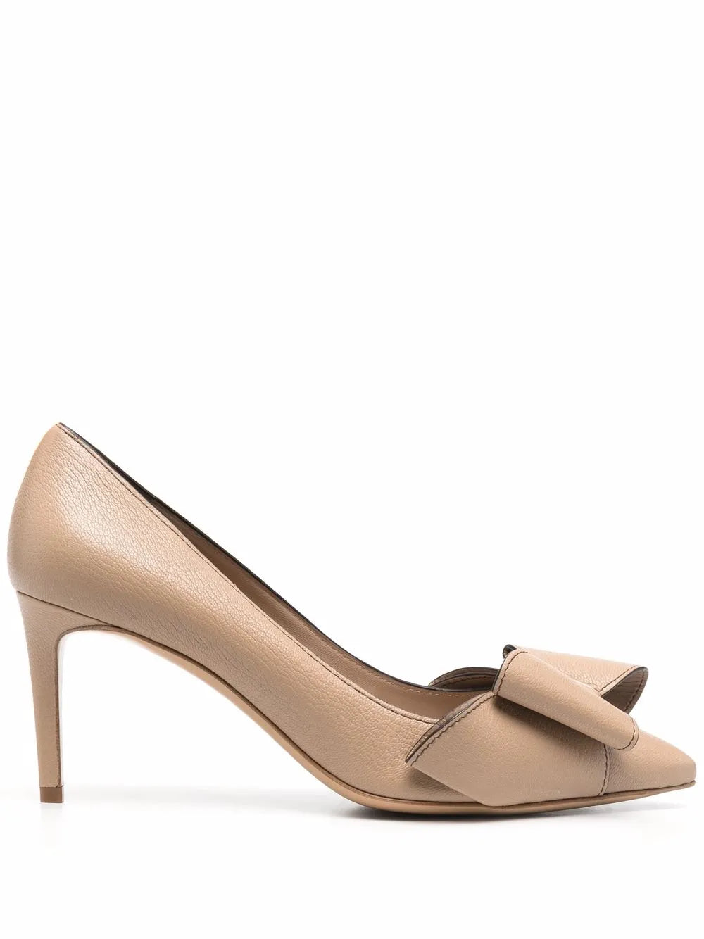 Ferragamo Double Bow Leather Pumps — Beige