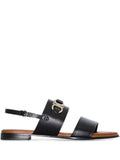 Ferragamo Gancini-Plaque Leather Sandals — Black