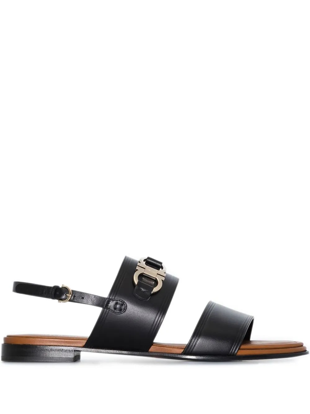 Ferragamo Gancini-Plaque Leather Sandals — Black