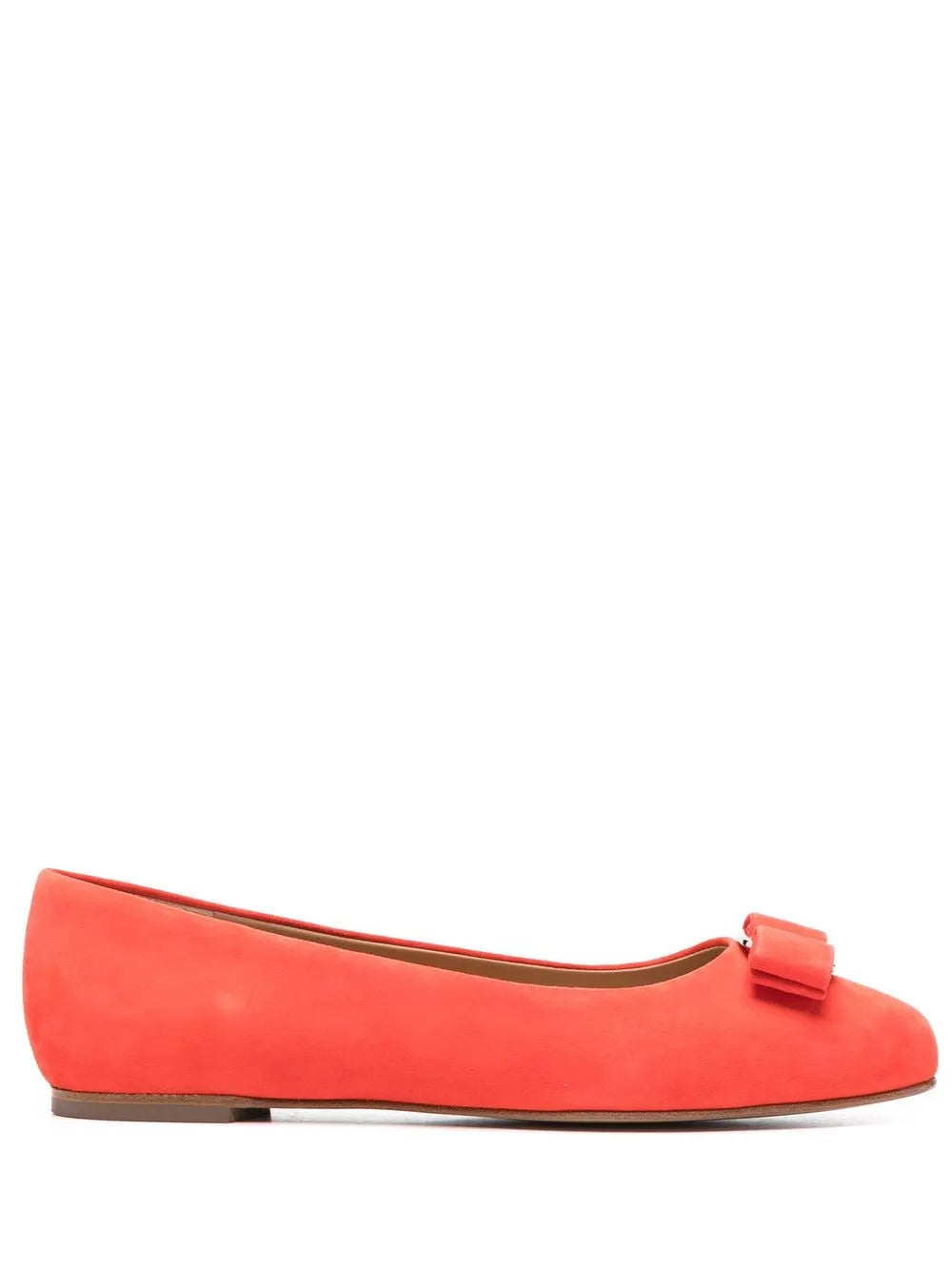 Ferragamo Logo-Plaque Ballerina Flat — Red