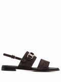 Ferragamo Gancini-Plaque Suede Sandals — Brown