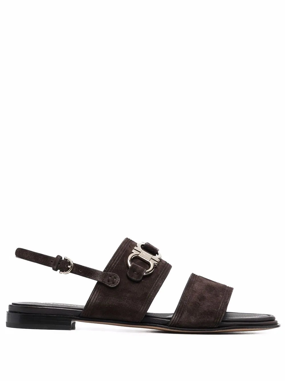 Ferragamo Gancini-Plaque Suede Sandals — Brown