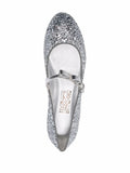Ferragamo Bow-Detail Glitter Ballerina Flat — Silver
