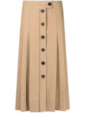 Ferragamo Pleated Button-Front Skirt — Beige