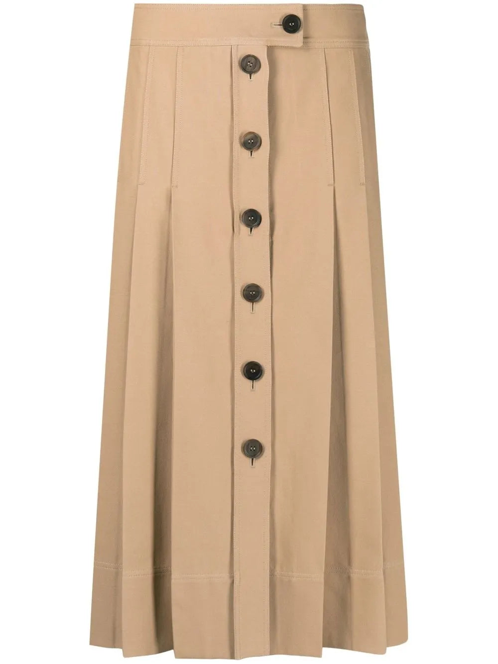 Ferragamo Pleated Button-Front Skirt — Beige