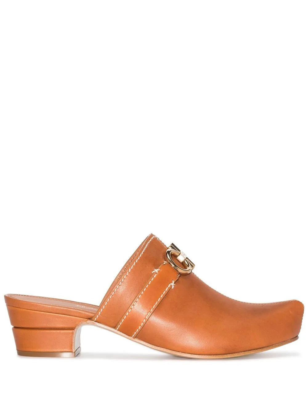 Ferragamo Gancini Logo Leather Mule — Brown