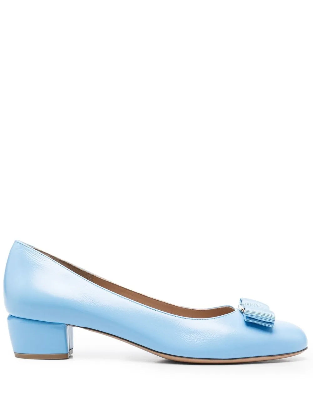 Ferragamo Bow-Embellished Kitten Heel Pump — Blue