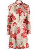 Ferragamo Floral Print Belted Shirt — Beige