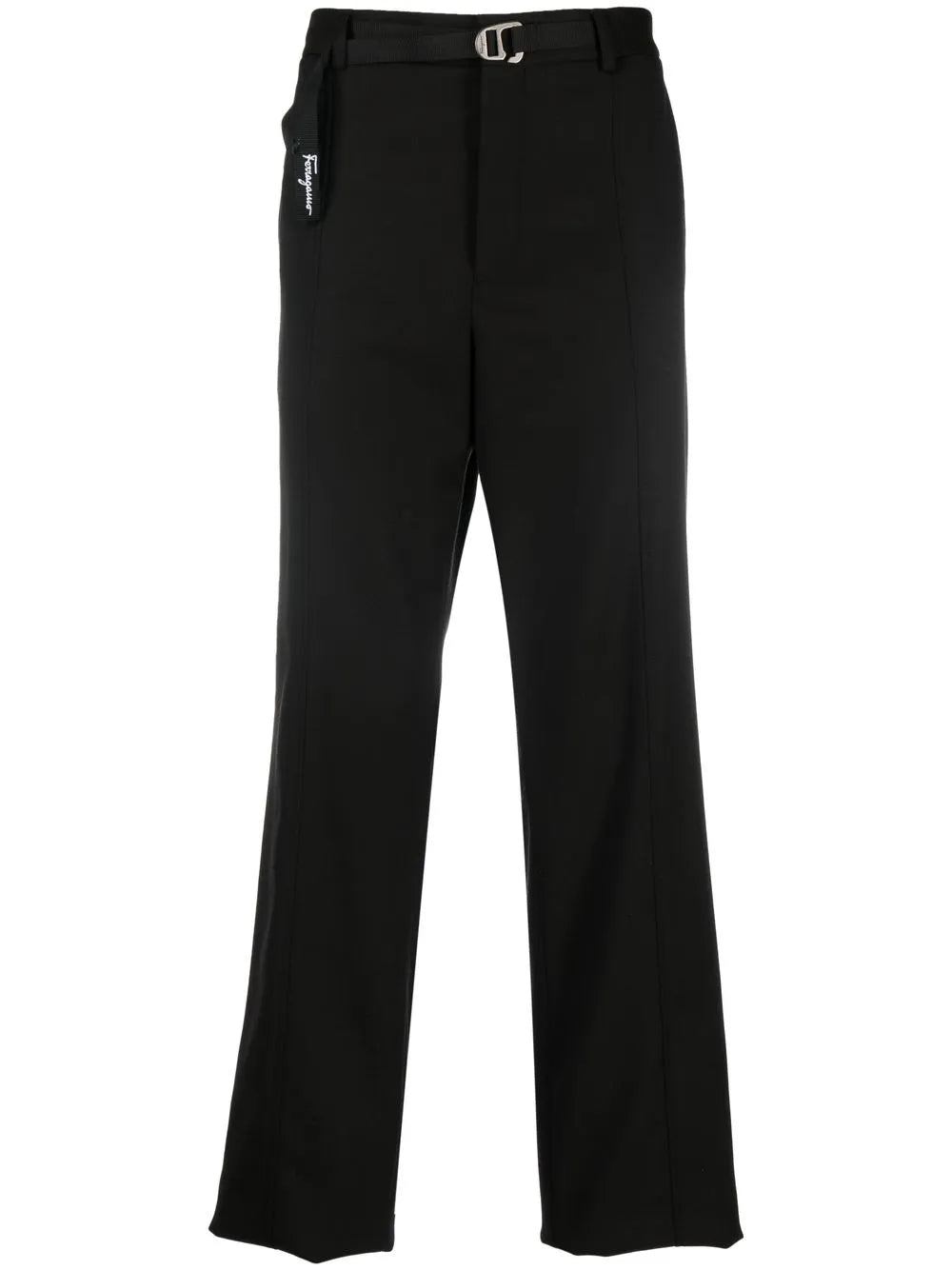 Ferragamo Straight-Leg Belted Trousers — Black