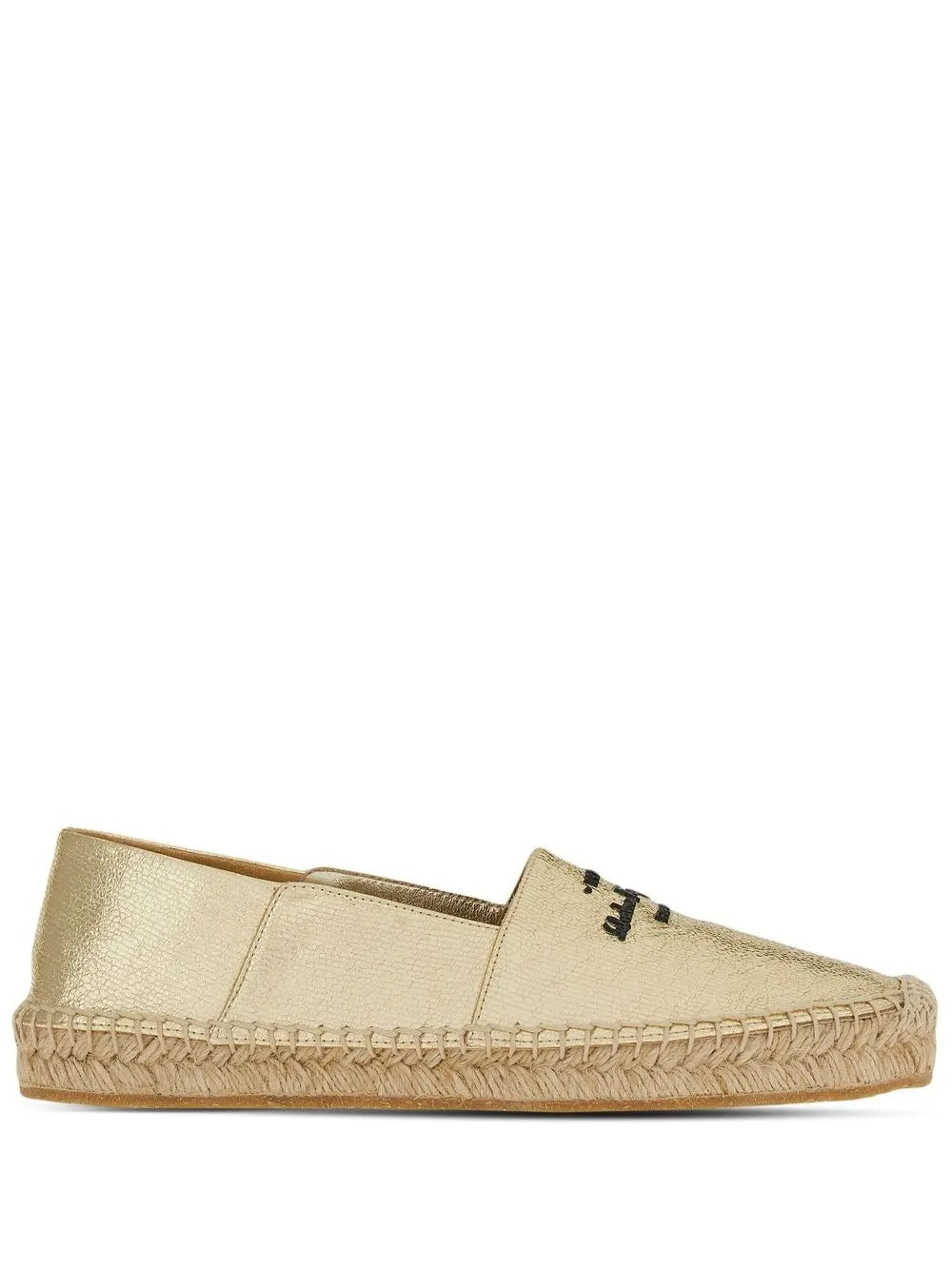 Ferragamo Logo-Embroidered Metallic Espadrille Flat — Gold