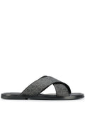 Ferragamo Leather Crossover Strap Slide Sandal — Gray