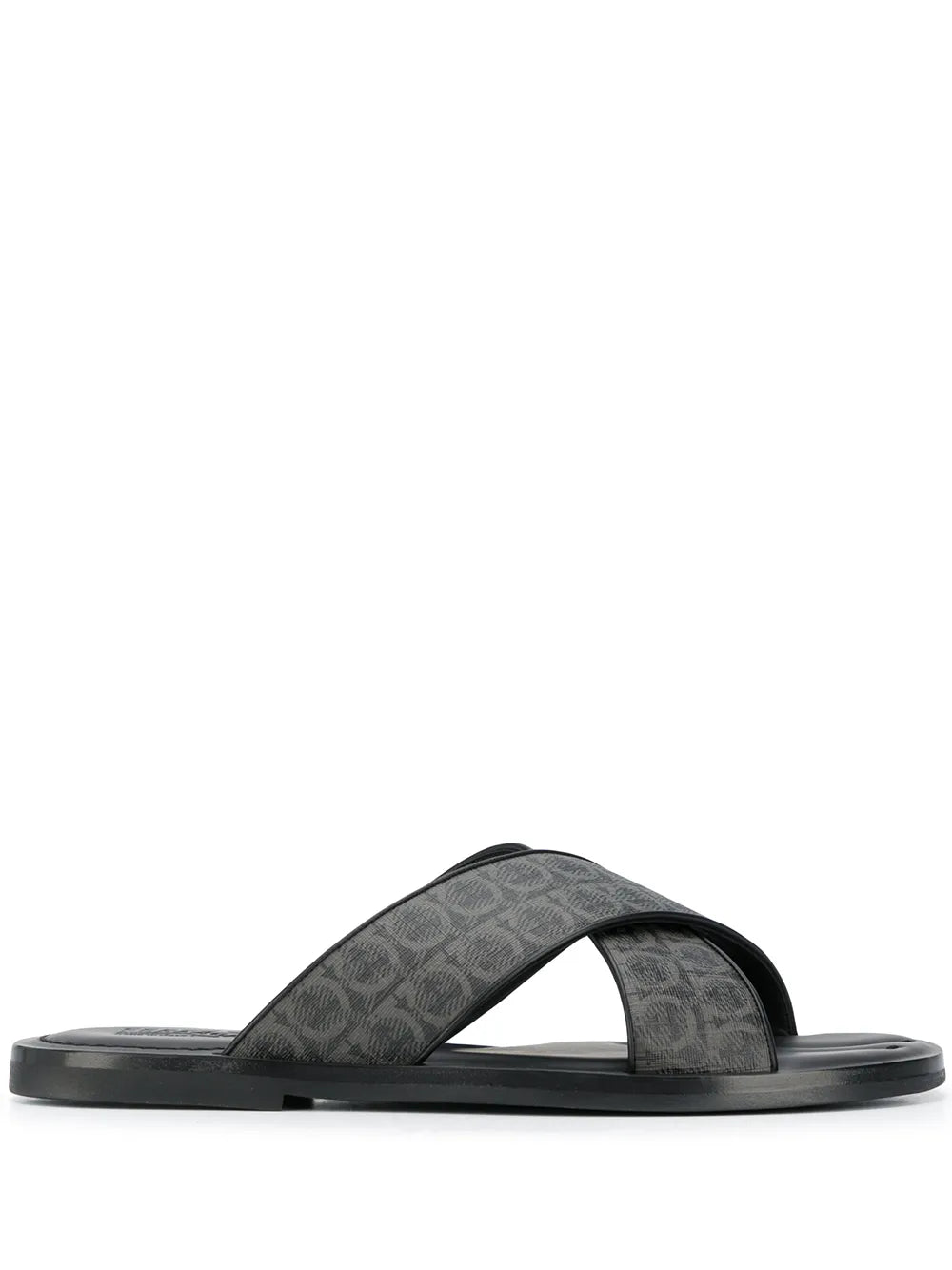 Ferragamo Leather Crossover Strap Slide Sandal — Gray